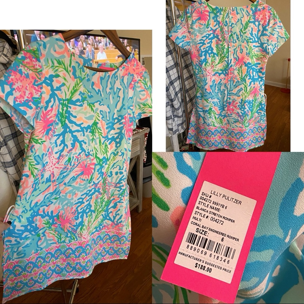 NWT Lilly Pulitzer balanca stretch romper coral bay size 6